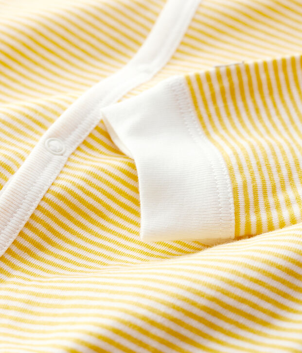 Pelele de beb&eacute; milrayas amarillas de algod&oacute;n org&aacute;nico amarillo/blanco
